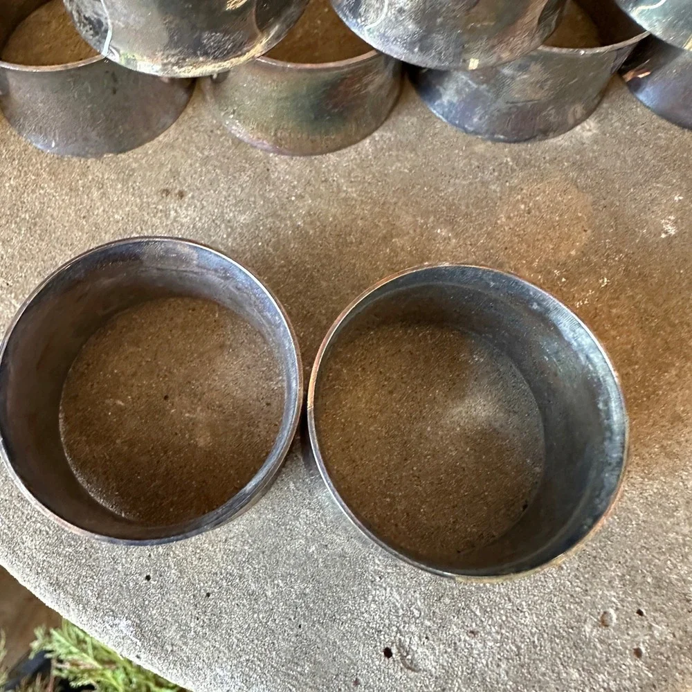Vintage Silverplate Napkin Rings Set of 12 Concave Tarnish Patina Silver Tone